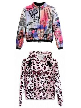 Justice Girls Graffiti Quarter Zip Pink Leopard Hoodie Bundle – Size L 12/14 GUC